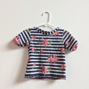 Ruffle Butts Rash Guard Swim Top Girls 2T Blue Stripe Rose
